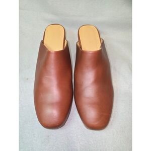 NISOLO Brown Leather Mules Slip On Block Heel Shoes Women Size 9.5